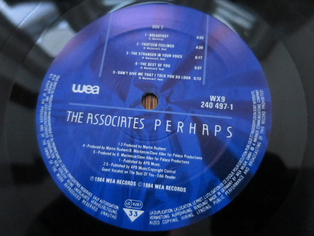 The Associates - Perhaps - LP UK Vinyl Album Record Label Closeup