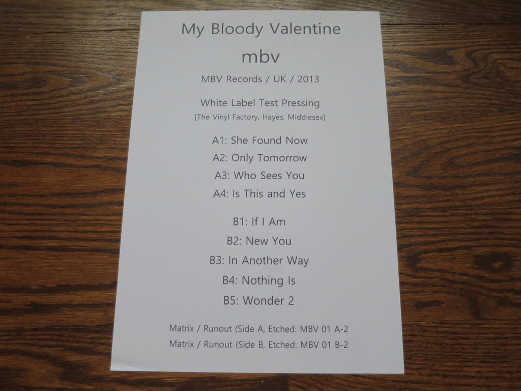 My Bloody Valentine - mbv white label test pressing - LP UK Vinyl Album Record Cover