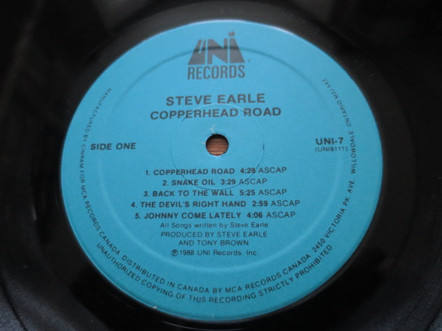 Steve Earle - Copperhead Road - LP UK Vinyl Album Record Label Closeup